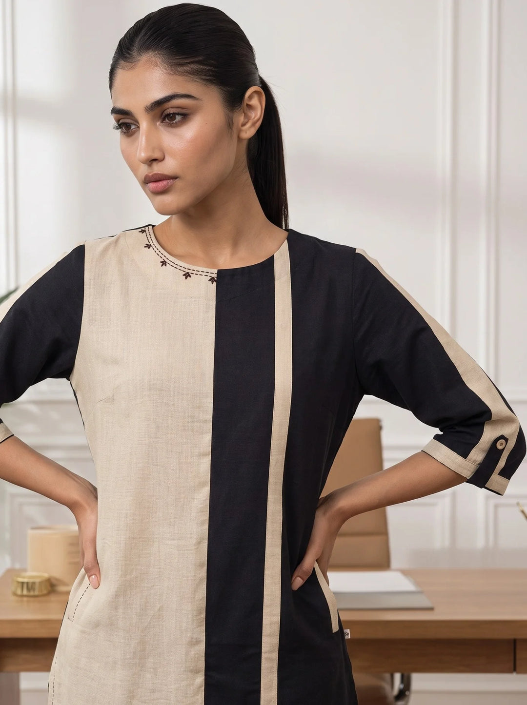 The Axis Black Cream Kurta