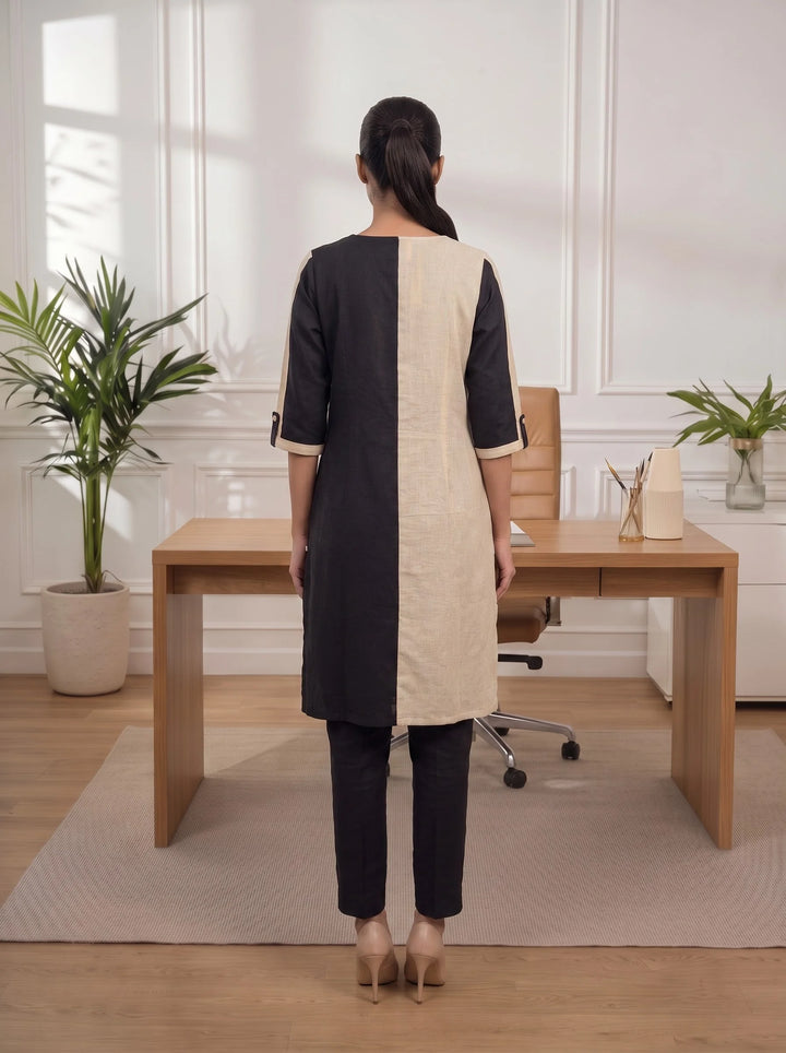 The Axis Black Cream Kurta