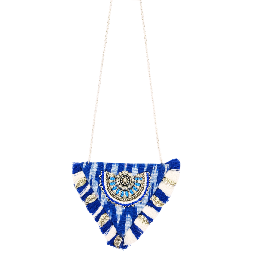 Blue Ikat Pendent Necklace - Eco-friendly luxury resort wear offers – women's casual fashion by Sananda Basak - MAGS By Sananda Basak - Pune INDIA