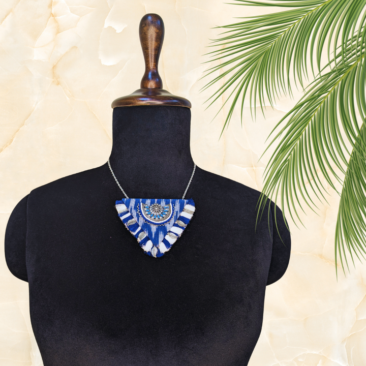 Blue Ikat Pendent Necklace - Eco-friendly luxury resort wear offers – women's casual fashion by Sananda Basak - MAGS By Sananda Basak - Pune INDIA