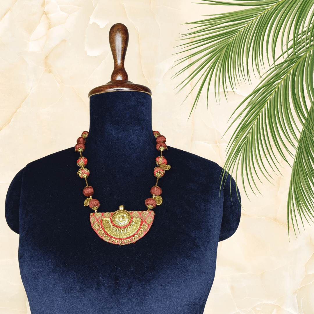 Brown Glamour Potli Necklace With Earring - Eco-friendly luxury resort wear Diwali offers – women's casual fashion by Sananda Basak - MAGS By Sananda Basak - Pune INDIA