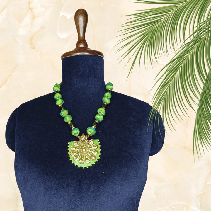 Green Elegant Fusion Necklace With Earring - Eco-friendly luxury resort wear Diwali offers – women's casual fashion by Sananda Basak - MAGS By Sananda Basak - Pune INDIA