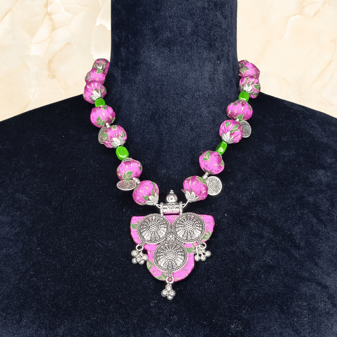 Pink Potli Allure Necklace With Earring - Eco-friendly luxury resort wear Diwali offers – women's casual fashion by Sananda Basak - MAGS By Sananda Basak - Pune INDIA