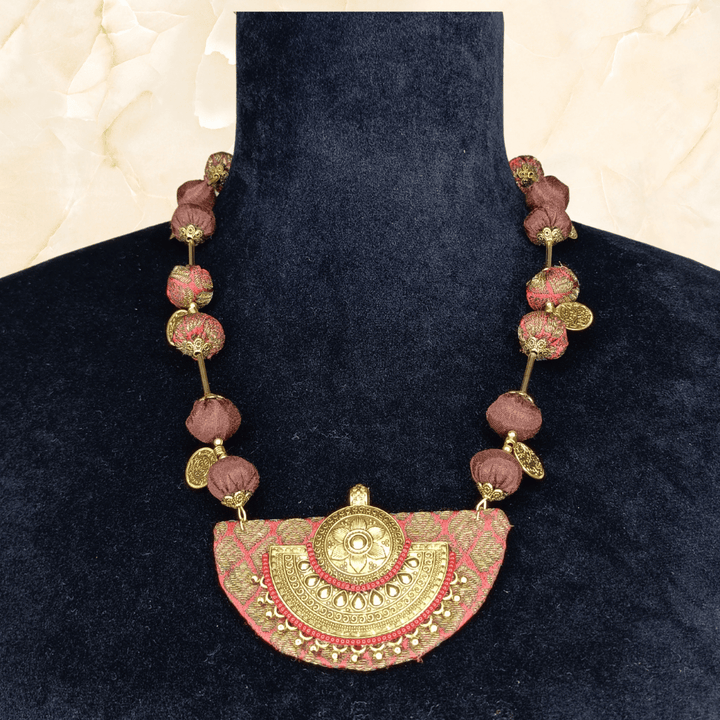 Brown Glamour Potli Necklace With Earring - Eco-friendly luxury resort wear Diwali offers – women's casual fashion by Sananda Basak - MAGS By Sananda Basak - Pune INDIA