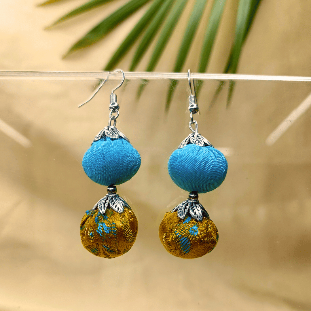 Golden Ocean Potli Earring - Eco-friendly luxury resort wear Diwali offers – women's casual fashion by Sananda Basak - MAGS By Sananda Basak - Pune INDIA