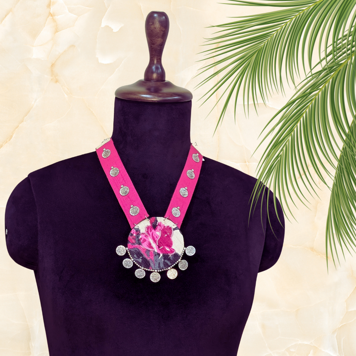 Pink Rose Pendent Necklace - Eco-friendly luxury resort wear offers – women's casual fashion by Sananda Basak - MAGS By Sananda Basak - Pune INDIA