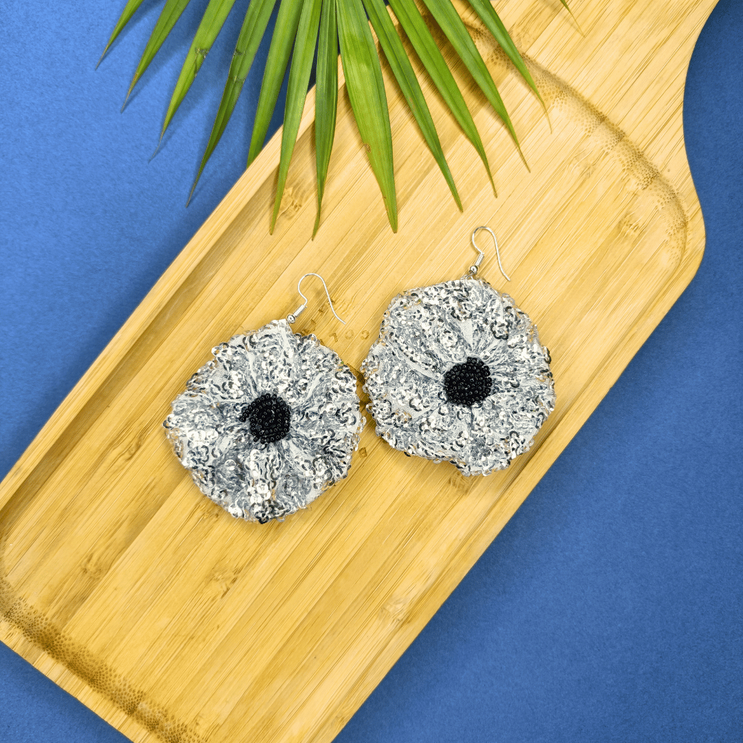 Silver Sequin Earring - Eco-friendly luxury resort wear Diwali offers – women's casual fashion by Sananda Basak - MAGS By Sananda Basak - Pune INDIA