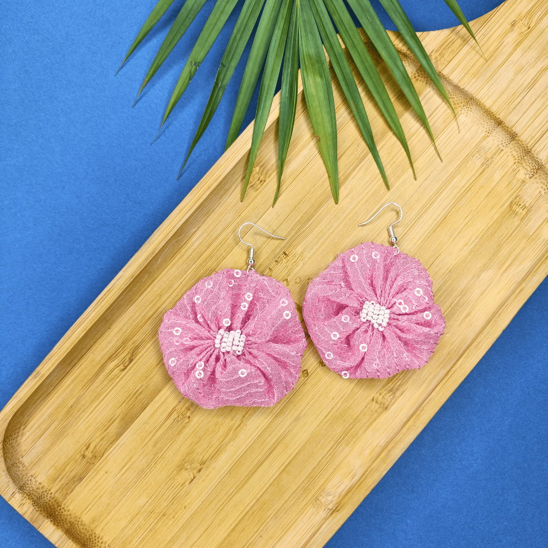 Pink Sequin Earring - Eco-friendly luxury resort wear Diwali offers – women's casual fashion by Sananda Basak - MAGS By Sananda Basak - Pune INDIA