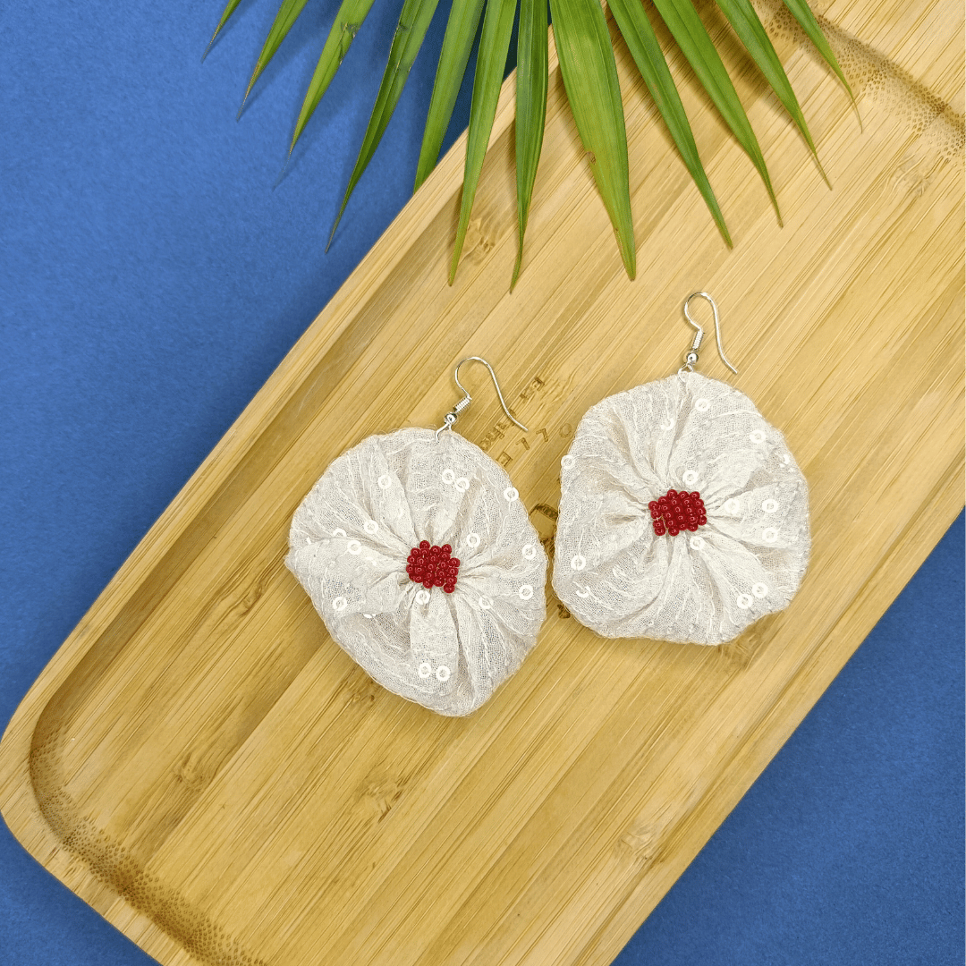 White Sequin Earring - Eco-friendly luxury resort wear Diwali offers – women's casual fashion by Sananda Basak - MAGS By Sananda Basak - Pune INDIA