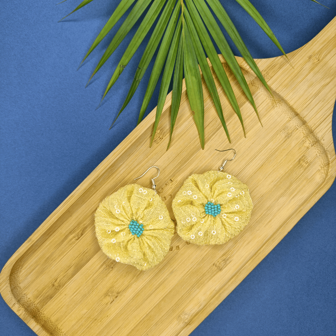 Yellow Sequin Earring - Eco-friendly luxury resort wear Diwali offers – women's casual fashion by Sananda Basak - MAGS By Sananda Basak - Pune INDIA