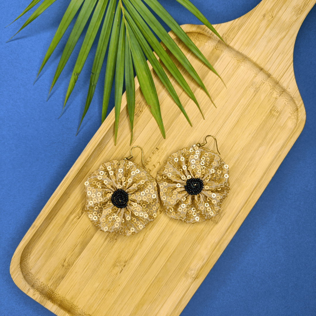 Gold Sequin Earring - Eco-friendly luxury resort wear Diwali offers – women's casual fashion by Sananda Basak - MAGS By Sananda Basak - Pune INDIA