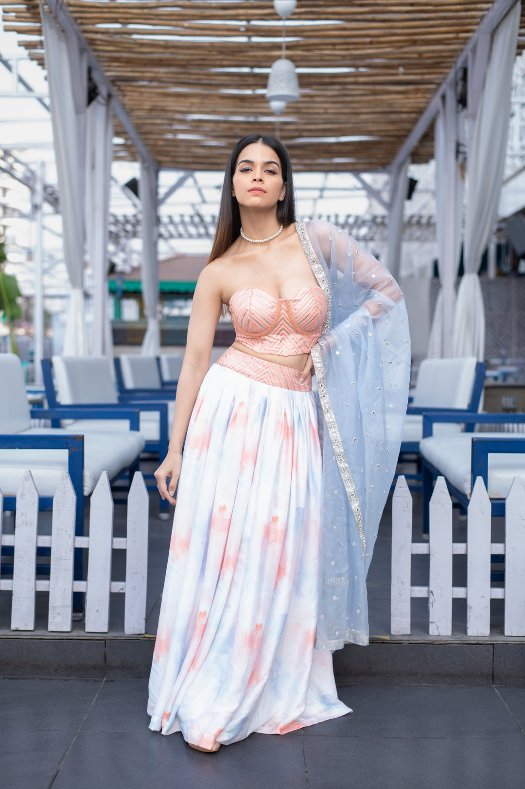 Peach Lehenga - Eco-friendly luxury resort wear Diwali offers – women's casual fashion by Sananda Basak - MAGS By Sananda Basak - Pune INDIA