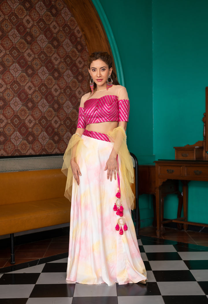 Off Shoulder Blouse & Long Skirt Set - Eco-friendly luxury resort wear Diwali offers – women's casual fashion by Sananda Basak - MAGS By Sananda Basak - Pune INDIA