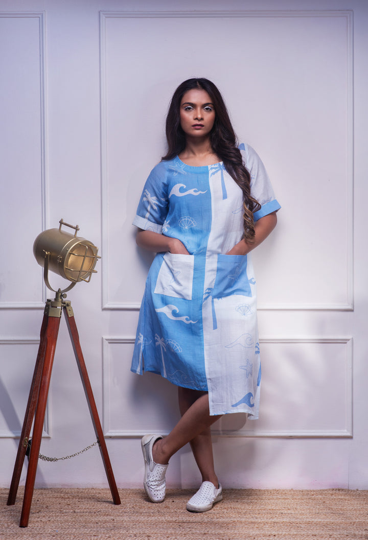 Sea Spray Kurti - Eco-friendly luxury resort wear Diwali offers – women's casual fashion by Sananda Basak - MAGS By Sananda Basak - Pune INDIA