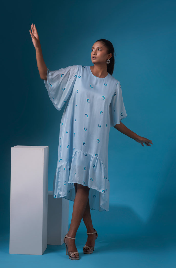 Frilled Dress In Wave Print