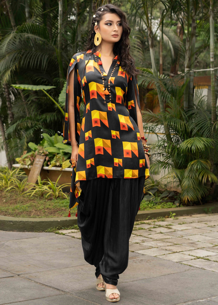 Asymmetric Ember Set - Eco-friendly luxury resort wear Diwali offers – women's casual fashion by Sananda Basak - MAGS By Sananda Basak - Pune INDIA