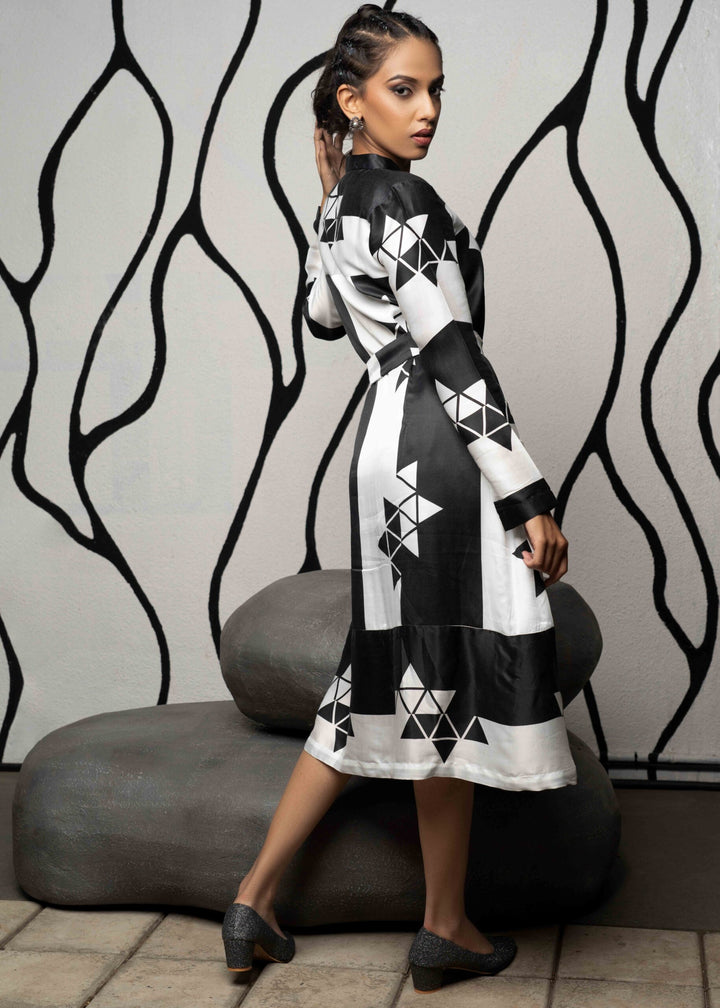 Black & White A-Line Dress In Space Print